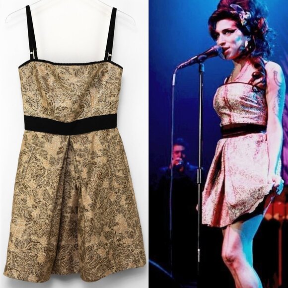 D&G Dolce & Gabbana Brocade Dress Tapestry Gold Black Size 40 ASO Amy Winehouse - Picture 1 of 13
